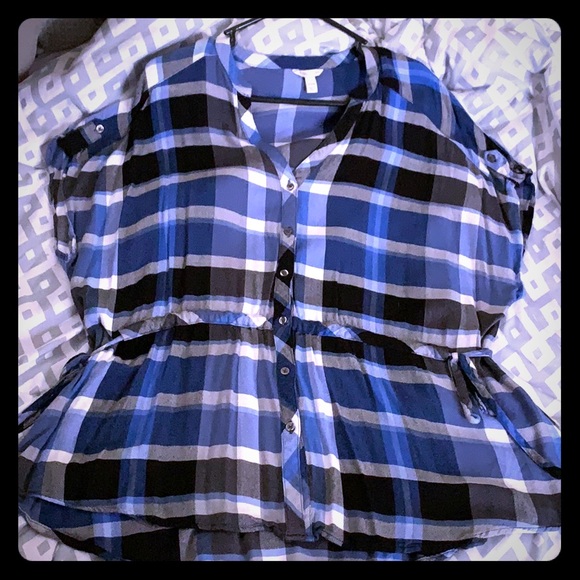 Cato Tops - Lightweight flannel tunic with cinched waistline